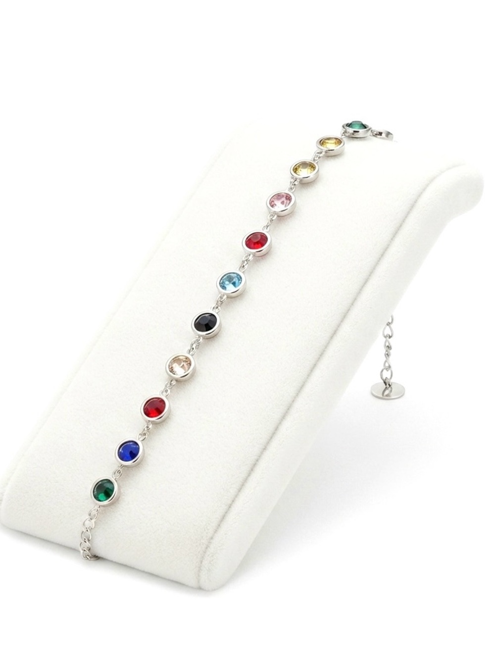 New Silver Stainless Steel Simple Interlocking Rainbow Sapphire Tennis Bracelet